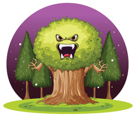 Cartoon Tree with Angry Face Vector