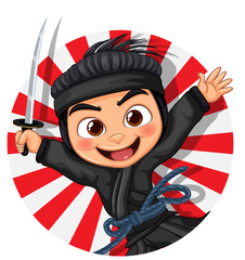 Ninja Cartoon Character with Red Rays in Japanese Style © brgfx