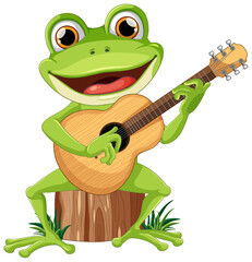 Green Frog Playing Guitar Vector