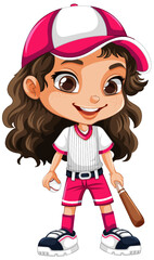 Cute Girl in Baseball Outfit Vector