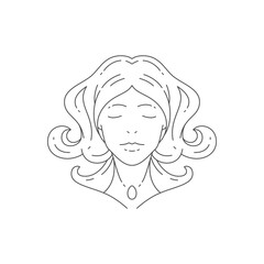 Elegant dream woman portrait curved hair minimal line logo for beauty salon vector illustration