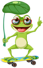 Green Frog Playing Skateboard