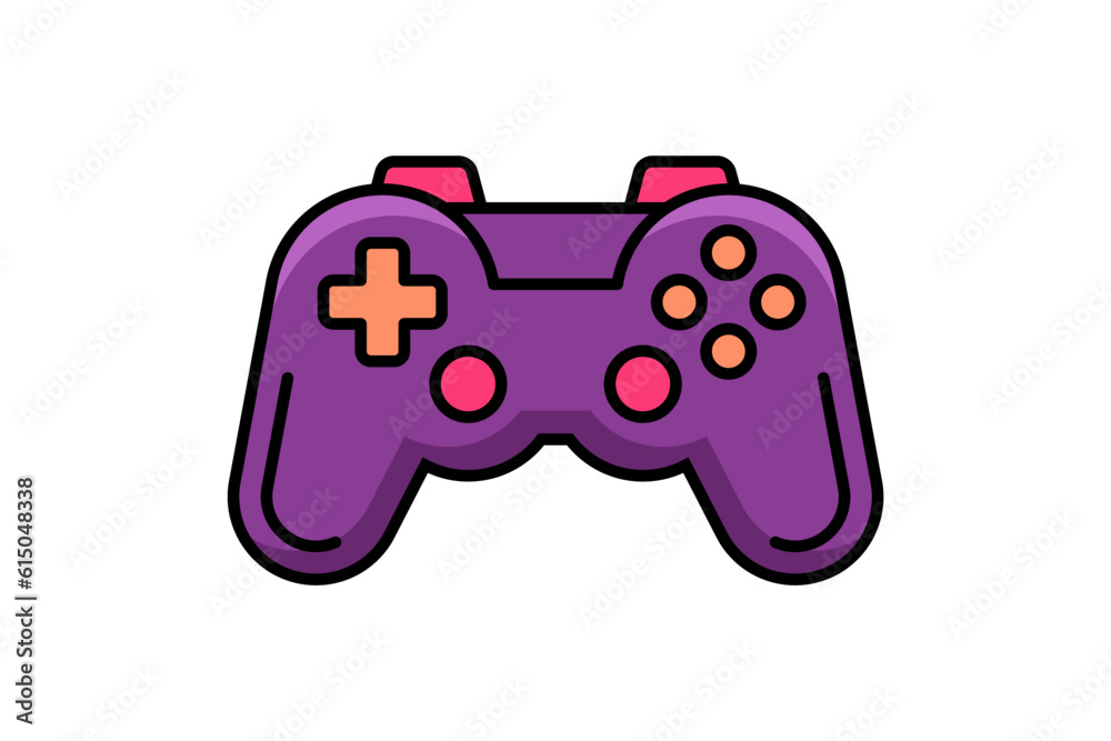 Poster purple analog gamepad for virtual game playing video game joystick outline icon vector flat