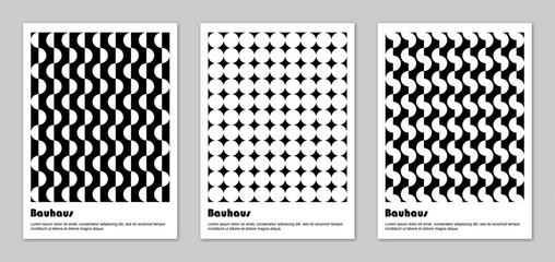 Set of black and white posters of geometric shapes in Bauhaus style. Abstract wall art.