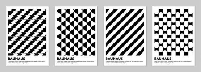 Set of black and white posters of geometric shapes in Bauhaus style. Abstract wall art.