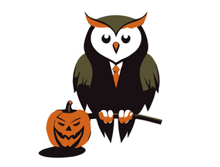 halloween owl with pumpkin
