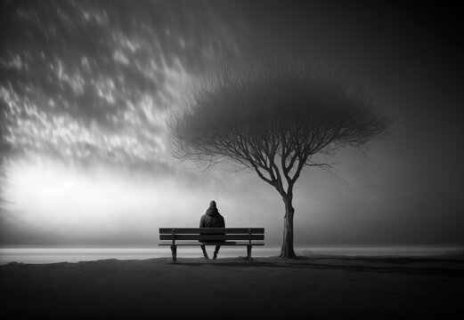 Solitude contemplation nature melancholy man bench