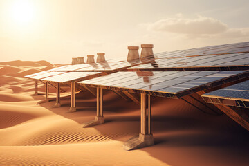 Solar panels on the roof of the Empty Quarter desert, environmentally friendly energy, sustainable energy