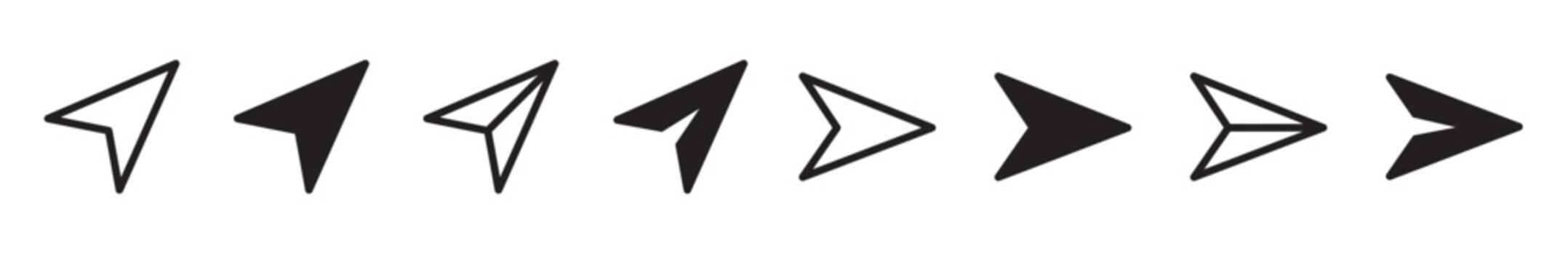 Message send icon set. Direct message or dm vector symbol. Send post or mail or email arrow icon. Black paper plane line button set.