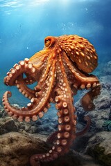 illustration, Octopus vulgar in the Mediterranean sea, generative ai