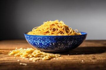 bowl of spaghetti on wooden table