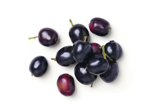 Top view of Jambolan plum isolated on white background. Clipping path