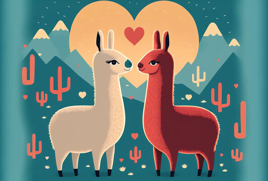 Romantic animals couple love lamas dating desert
