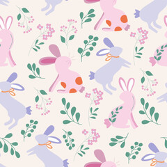 Fototapeta na wymiar Cute Bunny Vector Seamless Pattern