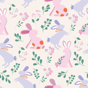 Cute Bunny Vector Seamless Pattern