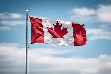 Canadian Flag Soaring in a Blue Sky, Generative AI