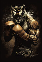 Fototapeta na wymiar Serious tiger boxer in boxing gloves. AI Generated