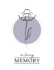 condolence card with flower outline in loving memory vector illustration EPS10