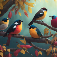 Photo a painting of a couple of birds sitting on a branch of a cherry blossom tree. ai image generative