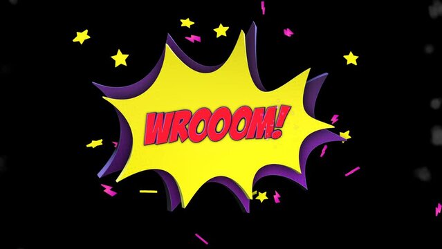 WROOOM Comic Text Animation, with Alpha Matte, Loop, 4k
