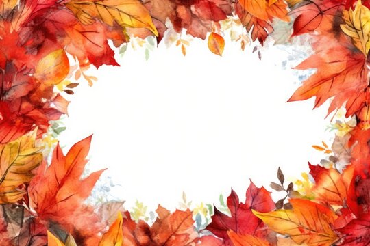 Photo frame of autumn leaves in a watercolor style. Watercolor drawing of autumn leaves. Generative AI