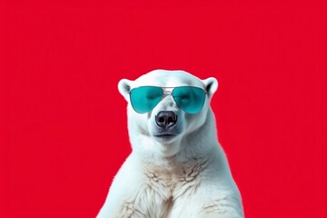 A Stylish Polar Bear with Red Sunglasses, Generative AI