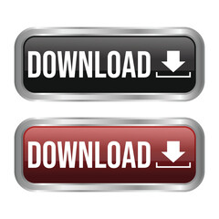 Download Button Flat With 3D Realistic Shiny Button For Mobile Apps And Website, Download Arrow Icon For Progess Graphic Elements Reflection On White Background