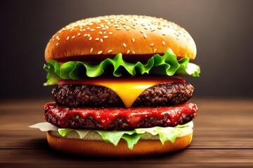 hamburger on black background, generative ai