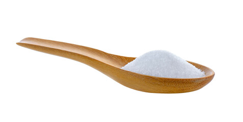 Salt in wooden spoon on transparent png
