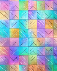 Fototapeta na wymiar Symmetrical brilliance: a mesmerizing mosaic of aqua, blue, purple and lilac tiles in colorful multidimensional pattern