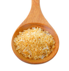 Sugar for coffee in wood spoon on transparent png