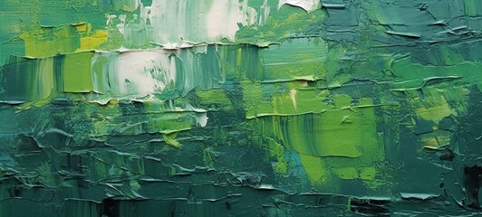 Closeup of abstract rough green colorful multicolored art painting texture, with oil brushstroke, pallet knife paint on canvas (Generative Ai)