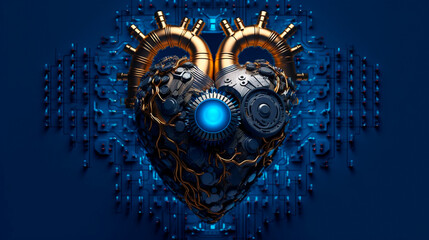 Blue heart designed as central processing unit of love. Postproducted. Generative AI