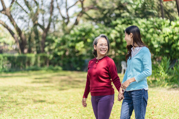 Fototapeta premium Family relationship Asian senior woman with happy daughter mother day concept