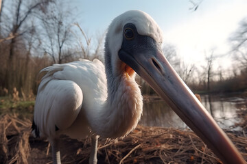 Stork in nature. Generative AI
