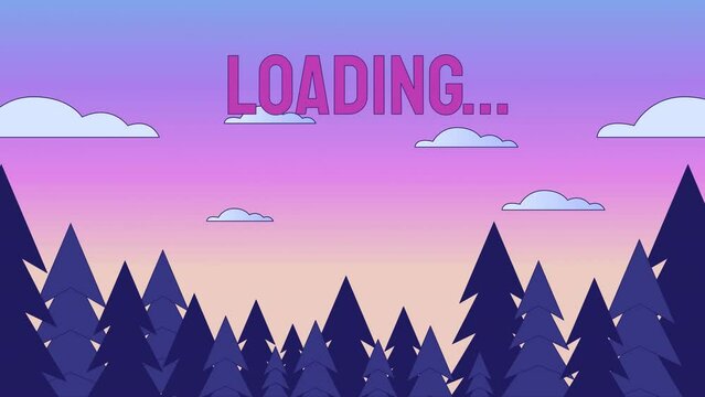 Dusk forest skyline loader animation. Twilight sky spruces. Sunset beauty in nature. Flash message 4K video. Chill lofi colour loading animation with alpha channel transparency for UI, UX web design