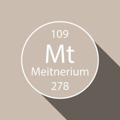 Meitnerium symbol with long shadow design. Chemical element of the periodic table. Vector illustration.