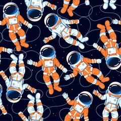 Astronauts in orange and white suit vector pattern - 615057982