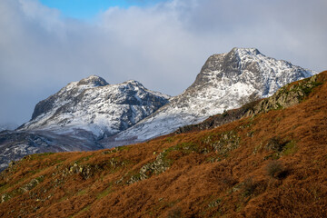 Snow covered fells around the Langdale Valley, English Lake District