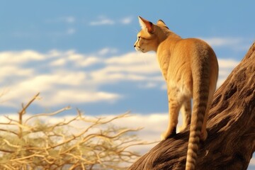 An Abyssinian cat observing the savannah
