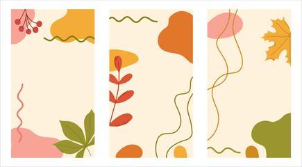 Set of vertical autumn backgrounds. Fall stories banners.