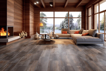 Porcelain tile floor with a durable and low-maintenance surface Generative AI