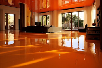 Epoxy resin floor with a seamless and glossy surface Generative AI - obrazy, fototapety, plakaty