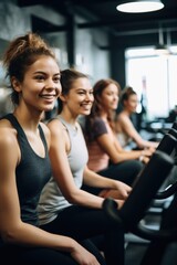 Fototapeta na wymiar woman with her friends enjoying a healthy day at the gym, created with generative ai