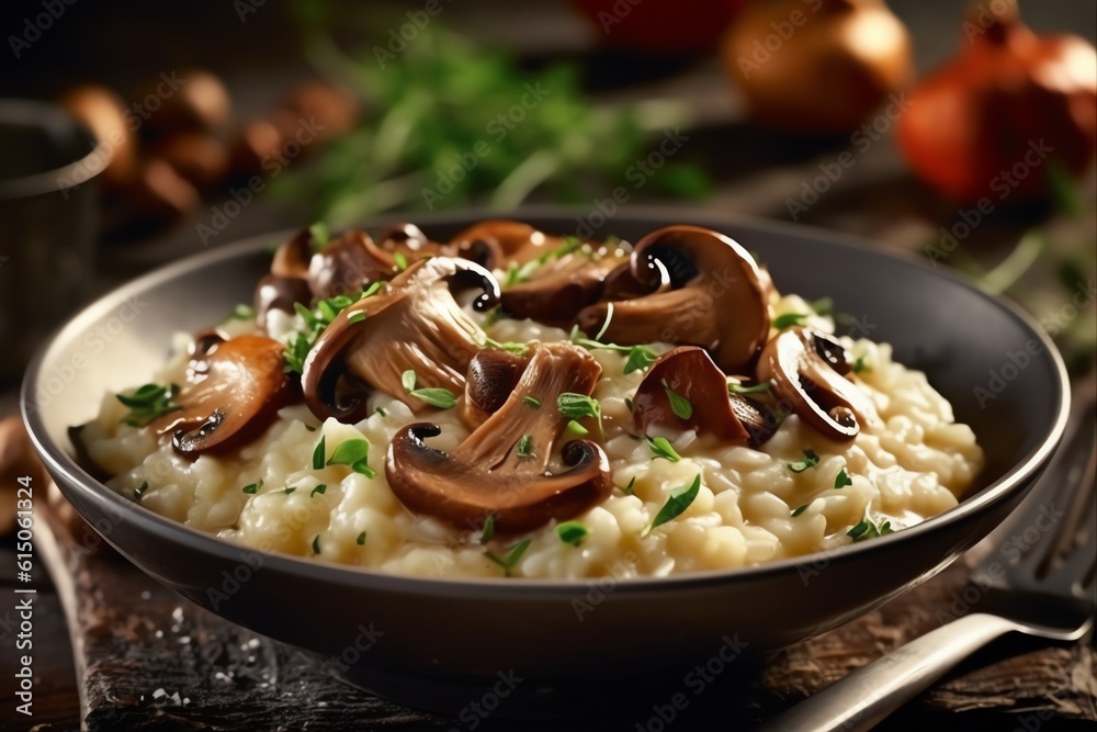 Wall mural Hearty risotto with wild mushrooms