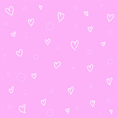 Hand drawn white hearts seamless pattern on pink background. vector hand drawn illustration.