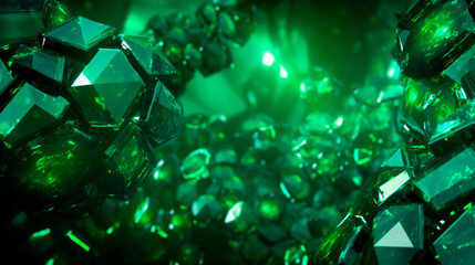 Green emerald background with shining elements. Neural network. Generative AI