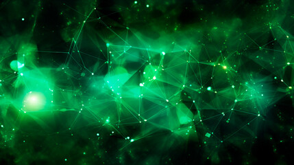 Naklejka na ściany i meble Green emerald background with shining elements. Neural network. Generative AI