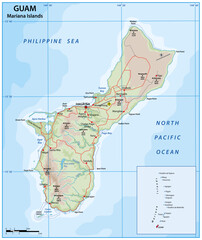 Vector road map of the island of Guam, Mariana Islands, United States