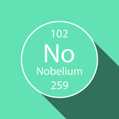 Nobelium symbol with long shadow design. Chemical element of the periodic table. Vector illustration.